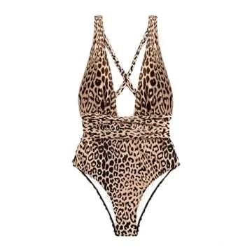 Lilosy Sexy Lace Up Plunge Neck One Piece Monokini