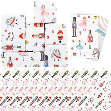 Spiareal 15 Set Nutcracker Christmas Wrapping Paper with Tags Vintage Christmas Gift Wrapping Paper ...