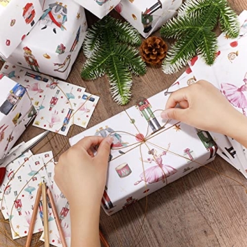 Nutcracker Christmas Gift Wrapping Paper Set - 15 Sheets & Tags