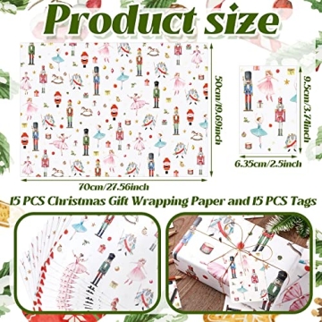 Nutcracker Christmas Gift Wrapping Paper Set - 15 Sheets & Tags