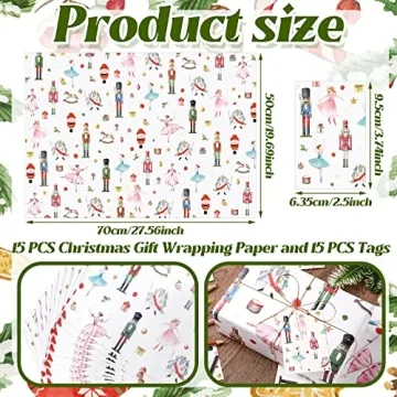 Nutcracker Christmas Gift Wrapping Paper Set - 15 Sheets & Tags