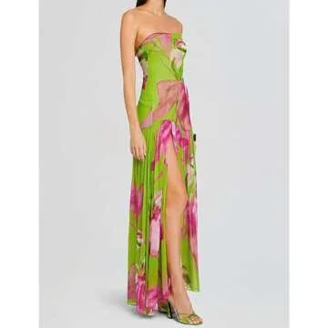 Stylish Women Tube Top Maxi Dress with High Slit