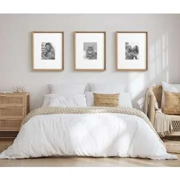 Kate and Laurel Calter Modern Wall Picture Frame Set of 3, 16x20 matted to 8x10, Brown, Modern Three-Piece Frame Set for Gallery Wall Frame Set in Living Room Wall Decor