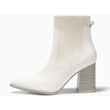 Coutgo Womens Pointed Toe Ankle Boots Elastic Chunky Block Stacked Mid Heel Comfortable Chelsea Booties Shoes