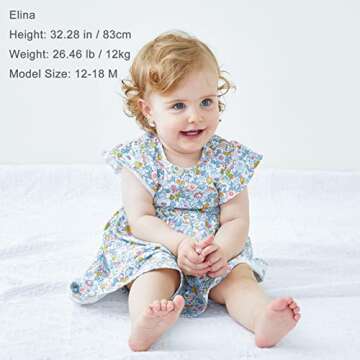 pureborn Baby Girls Ruffled Sleeve Dress Cotton Swing Dress Casual with Headband Bloomer 12-18 Months Floral Blue