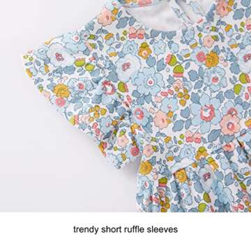 pureborn Baby Girls Ruffled Sleeve Dress Cotton Swing Dress Casual with Headband Bloomer 12-18 Months Floral Blue