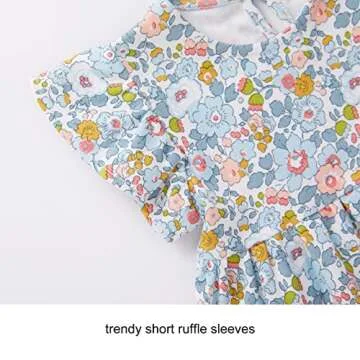 pureborn Baby Girls Ruffled Sleeve Dress Cotton Swing Dress Casual with Headband Bloomer 12-18 Months Floral Blue