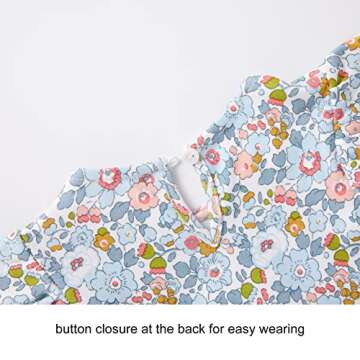 pureborn Baby Girls Ruffled Sleeve Dress Cotton Swing Dress Casual with Headband Bloomer 12-18 Months Floral Blue