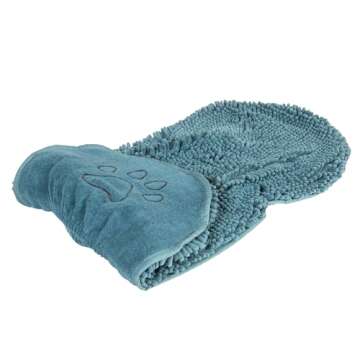 Dog Gone Smart The Dirty Dog Shammy - Fast Drying Plush Shammy Towel with Dual Hand Pockets and Elastic - Super Absorbent Microfiber and Machine Washable - Pacific Blue