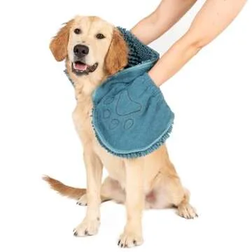 Dog Gone Smart The Dirty Dog Shammy - Fast Drying Plush Shammy Towel with Dual Hand Pockets and Elastic - Super Absorbent Microfiber and Machine Washable - Pacific Blue