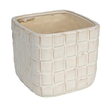 Creative Co-Op Stoneware Planter with Woven Grid Design