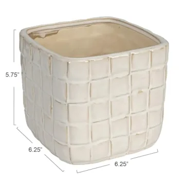 Creative Co-Op Stoneware Planter with Woven Grid Design