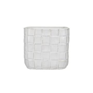 Creative Co-Op Stoneware Planter with Woven Grid Design