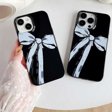 FLIRACON White Bow Black Phone Case Compatible with iPhone Case (Black,for iPhone 12 Pro Max)