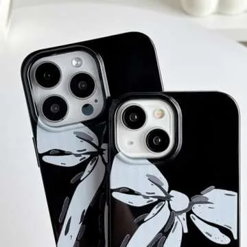 FLIRACON White Bow Black Phone Case Compatible with iPhone Case (Black,for iPhone 12 Pro Max)