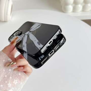 FLIRACON White Bow Black Phone Case Compatible with iPhone Case (Black,for iPhone 12 Pro Max)