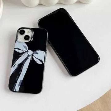 FLIRACON White Bow Black Phone Case Compatible with iPhone Case (Black,for iPhone 12 Pro Max)