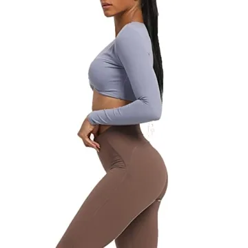 Aoxjox Women's Deep V Twist Long Sleeve Crop Top Workout Tee