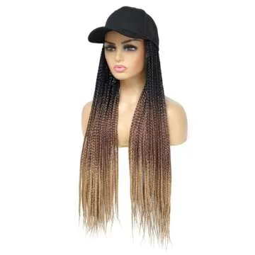 Yunkang Baseball Cap Wig with Box Braids and Ombre Effect