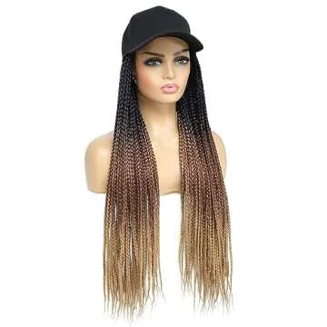 Yunkang Baseball Cap Wig with Box Braids and Ombre Effect