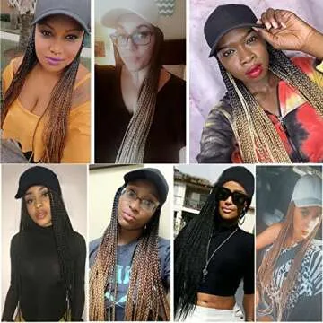 Yunkang Baseball Cap Wig with Box Braids and Ombre Effect