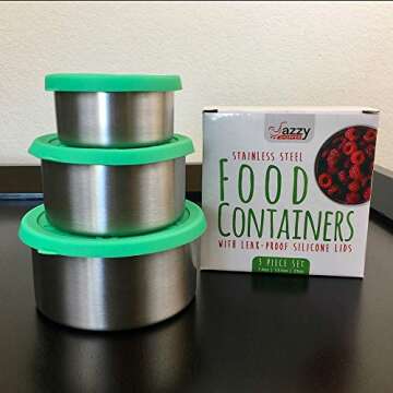 Stainless Steel Food Storage Containers - Stackable Lightweight Metal Nesting Lunch Containers Set with Leakproof Silicone Lids. BPA Toxin Free, Safe for Family, Kids School Snack Lunchbox Bento Box