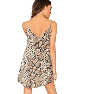 Floerns Women's V-Neck Spaghetti Strap Snakeskin Print Cami A Line Dress Multi L