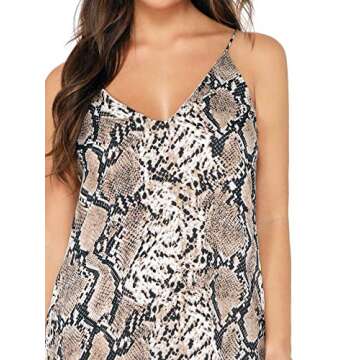Floerns Women's V-Neck Spaghetti Strap Snakeskin Print Cami A Line Dress Multi L