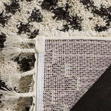 SAFAVIEH Moroccan Fringe Shag Collection Accent Rug - 4' x 6', Cream & Charcoal, Tribal, Non-Shedding & Easy Care, 2-inch Thick Ideal for High Traffic Areas in Foyer, Living Room, Bedroom (MFG245B)