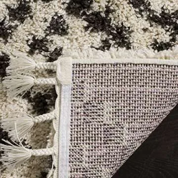 SAFAVIEH Moroccan Fringe Shag Collection Accent Rug - 4' x 6', Cream & Charcoal, Tribal, Non-Shedding & Easy Care, 2-inch Thick Ideal for High Traffic Areas in Foyer, Living Room, Bedroom (MFG245B)