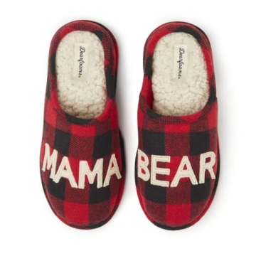 Cozy Mom Bear Slippers - Buffalo Plaid Style, 9-10