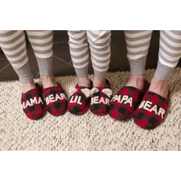 Cozy Mom Bear Slippers - Buffalo Plaid Style, 9-10