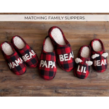 Cozy Mom Bear Slippers - Buffalo Plaid Style, 9-10