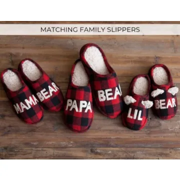 Cozy Mom Bear Slippers - Buffalo Plaid Style, 9-10