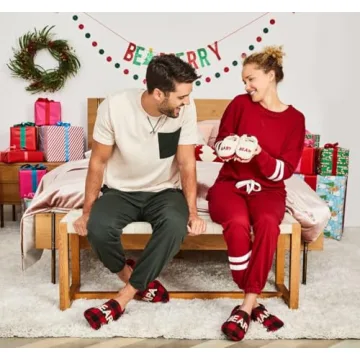 Cozy Mom Bear Slippers - Buffalo Plaid Style, 9-10