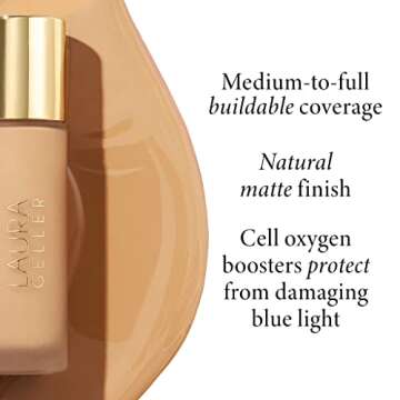 LAURA GELLER NEW YORK Double Take Liquid Foundation | Medium to Full Coverage, Natural Matte Finish, Golden Medium