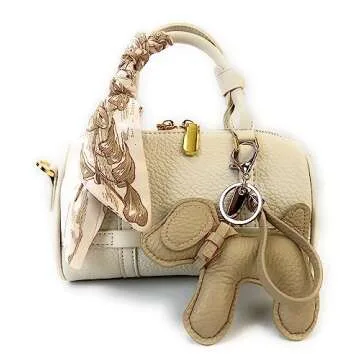 VersaKits Dog Keychains Leather Craft Soft and Adorable Puppy Bag Charm Accessory for Backpack Purse Strap(Rikyu White Tea Brown)