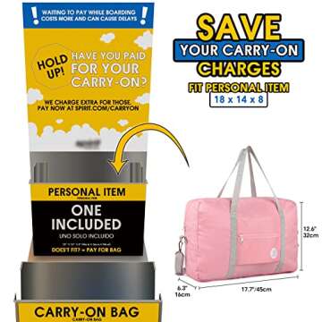 Narwey For Spirit Airlines Foldable Travel Duffel Bag Tote Carry on Luggage Sport Duffle Weekender Overnight for Women and Girls (3112 Pink ( with Shoulder Strap))