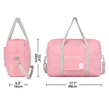 Narwey For Spirit Airlines Foldable Travel Duffel Bag Tote Carry on Luggage Sport Duffle Weekender Overnight for Women and Girls (3112 Pink ( with Shoulder Strap))