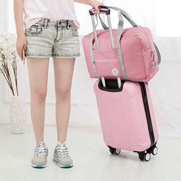 Narwey For Spirit Airlines Foldable Travel Duffel Bag Tote Carry on Luggage Sport Duffle Weekender Overnight for Women and Girls (3112 Pink ( with Shoulder Strap))