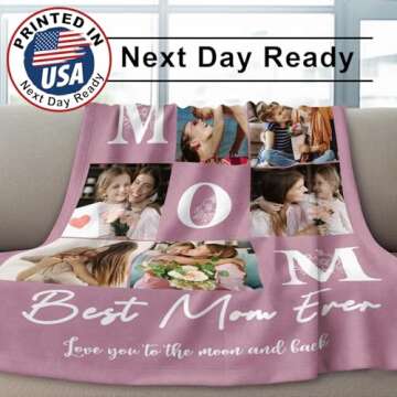 Pinkfulum Mothers Day Personalized Gifts for Mom Custom Blanket with Picture Text Customized Photo T...