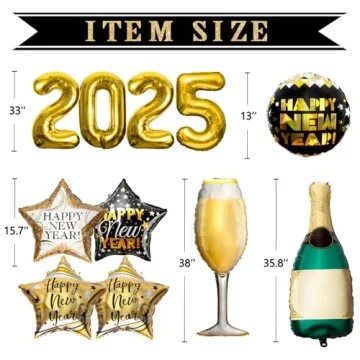 New Years Eve Party Supplies 2024, 10 Pcs Foil Balloon New Years Decorations Set