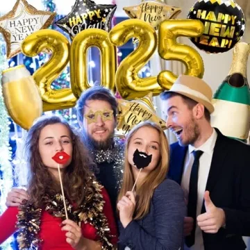 New Years Eve Party Supplies 2024, 10 Pcs Foil Balloon New Years Decorations Set