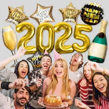 New Years Eve Party Supplies 2024, 10 Pcs Foil Balloon New Years Decorations Set