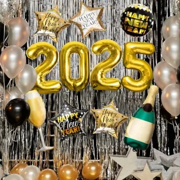 New Years Eve Party Supplies 2024, 10 Pcs Foil Balloon New Years Decorations Set