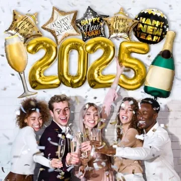 New Years Eve Party Supplies 2024, 10 Pcs Foil Balloon New Years Decorations Set