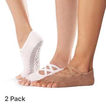 toesox Elle Half Toe Multi Pack – Grip Non-Slip Toe Socks for Pilates Barre Yoga, Small, Pink & Nu...