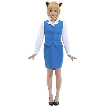 Coskidz Women's Red Panda Retsuko Cosplay Costume Office Lady Suit Uniform with Tail and Ears (Blue, Small)