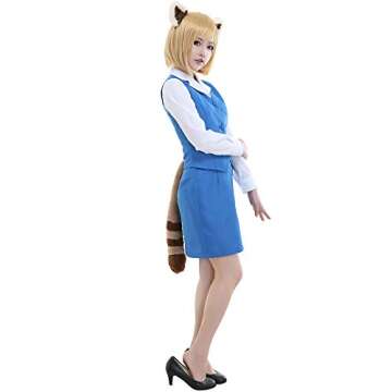 Coskidz Women's Red Panda Retsuko Cosplay Costume Office Lady Suit Uniform with Tail and Ears (Blue, Small)