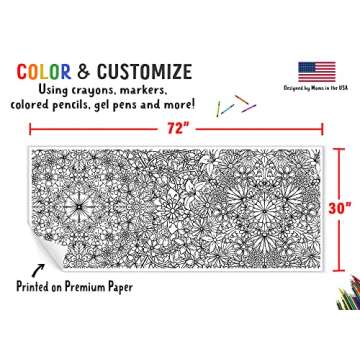 Tiny Expressions - Giant Flower Mandala Coloring Poster - Rolled, No Creases 72" x 30" Large Coloring Banner for Children, Teens or Adults - Fun Group or Family Activities for Spring Season